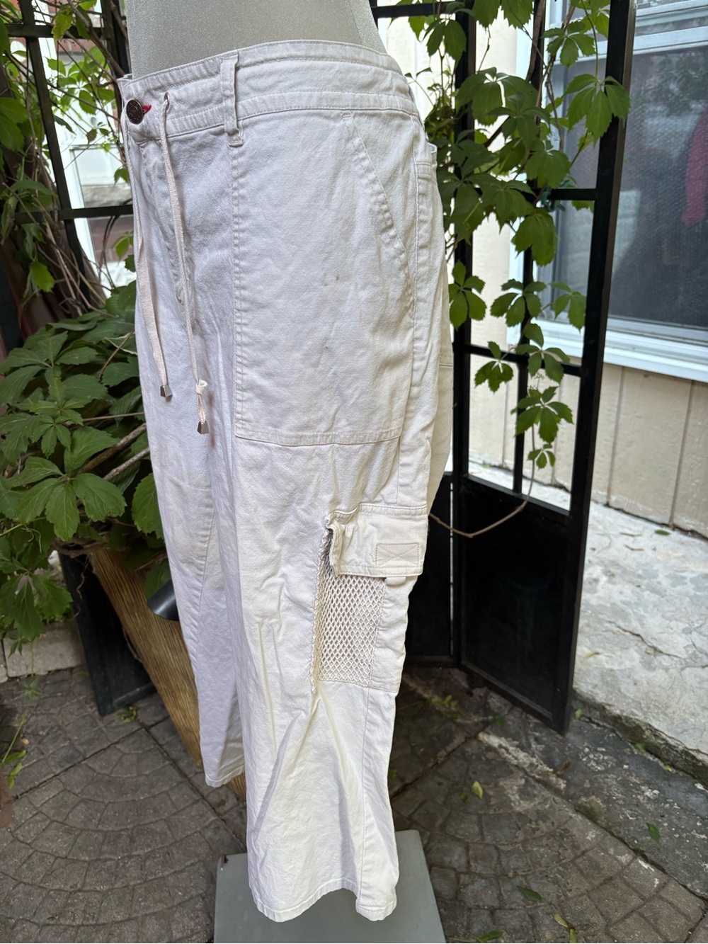 White Cargo Capris with Drawstring Waist